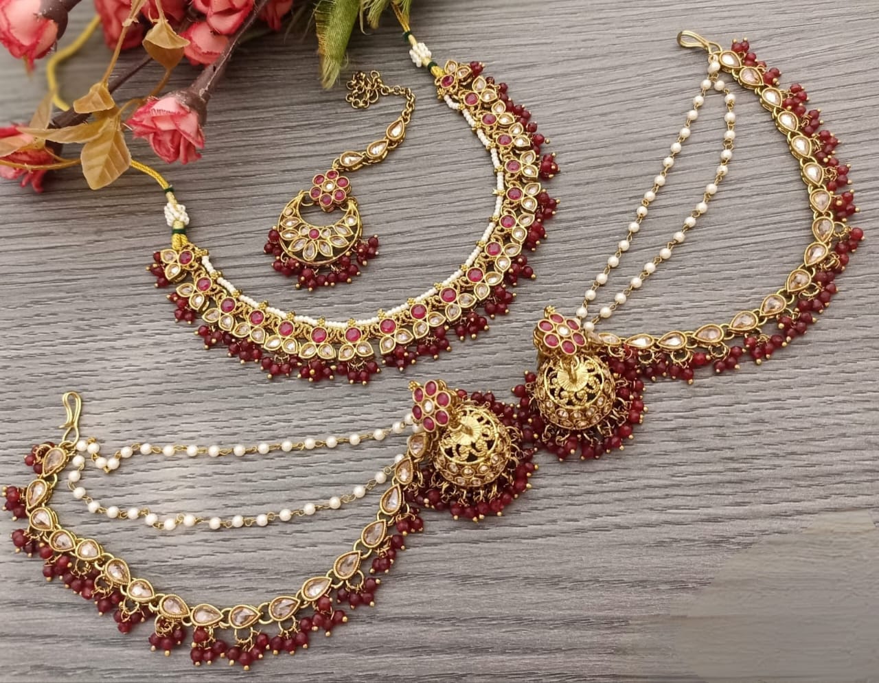 Polki Necklace Set with Bahubali Earrings