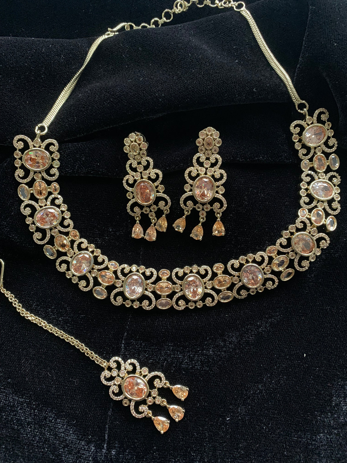 Champagne American Diamond Necklace Set