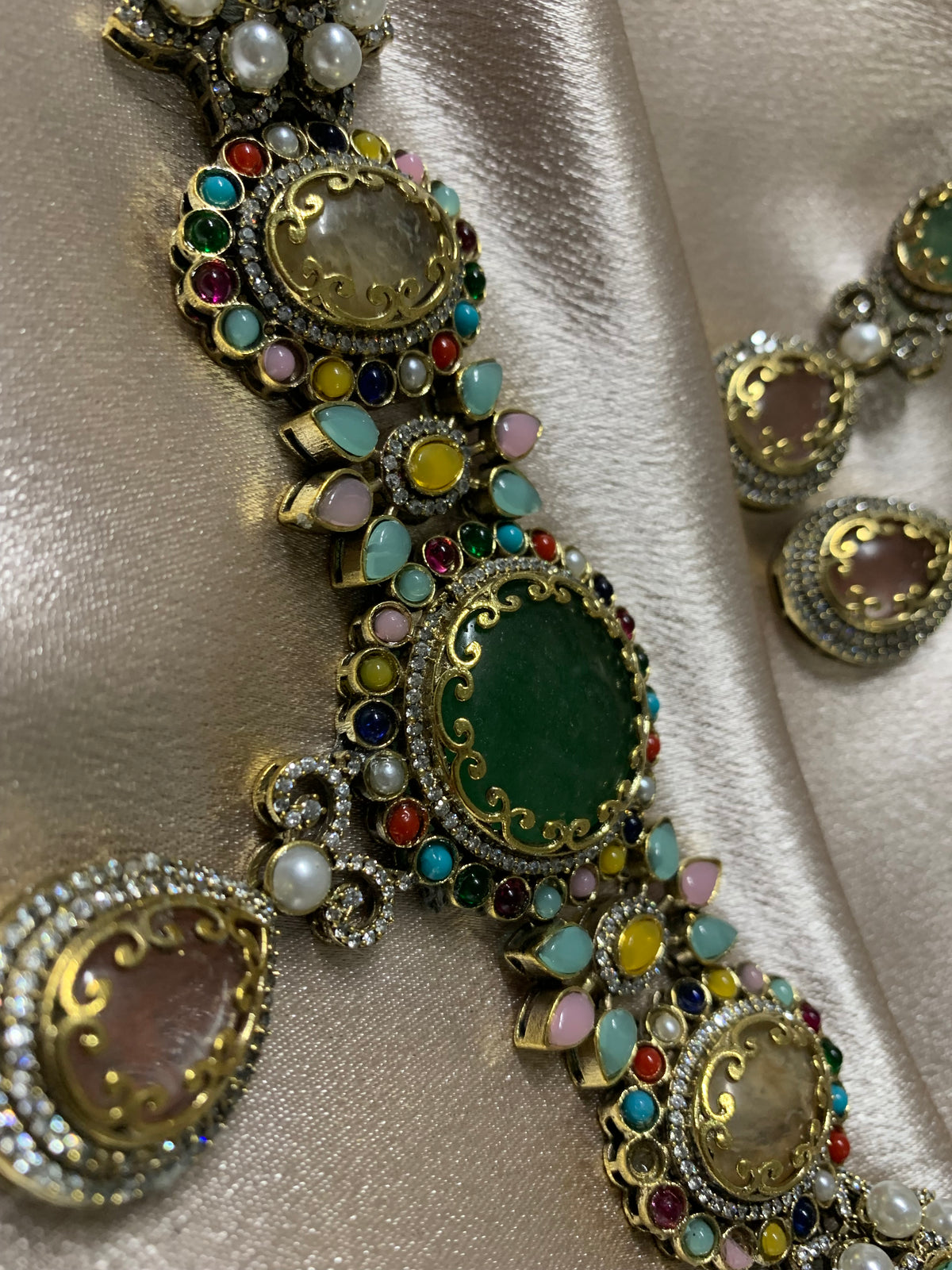 Sabyasachi-Inspired Multicolour Green Statement Choker Set