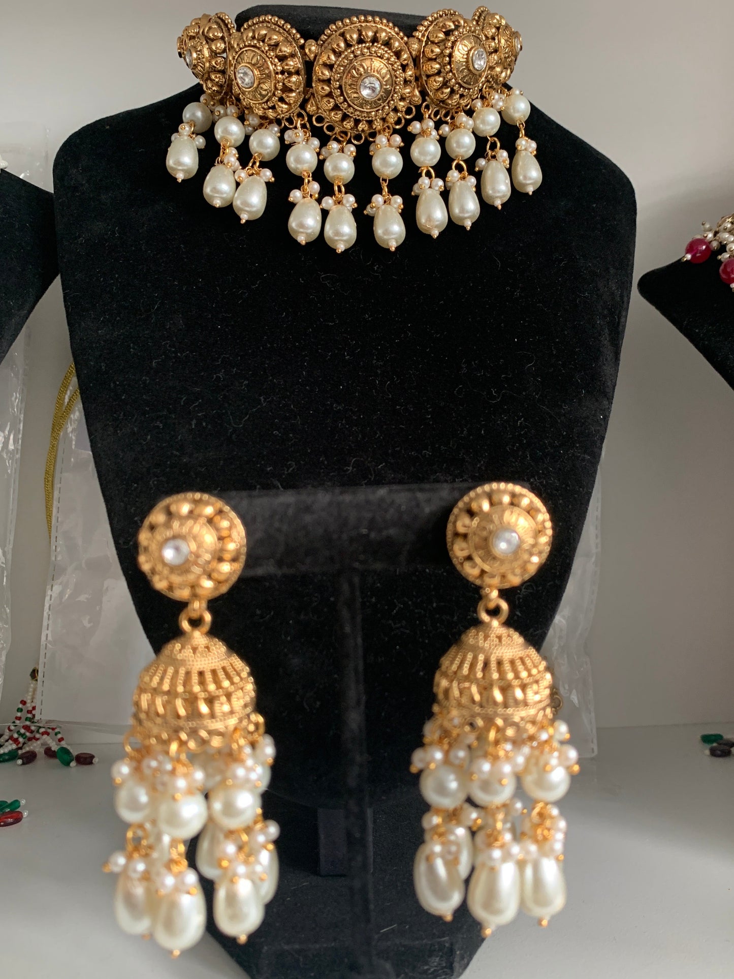 Gold Plated Pearl Choker Set