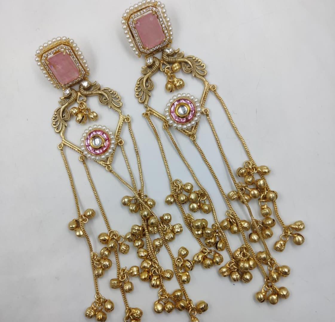 Pink Oversized Kashmiri Earrings