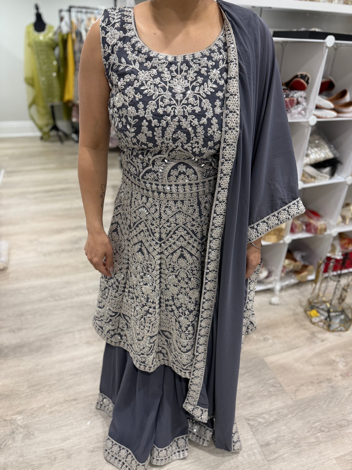 Heavy Mirror Work Sharara Suit - Size 36