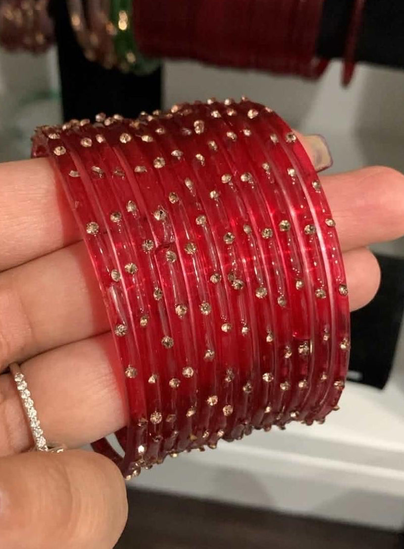 Red Glass Bangles - Size 2.6