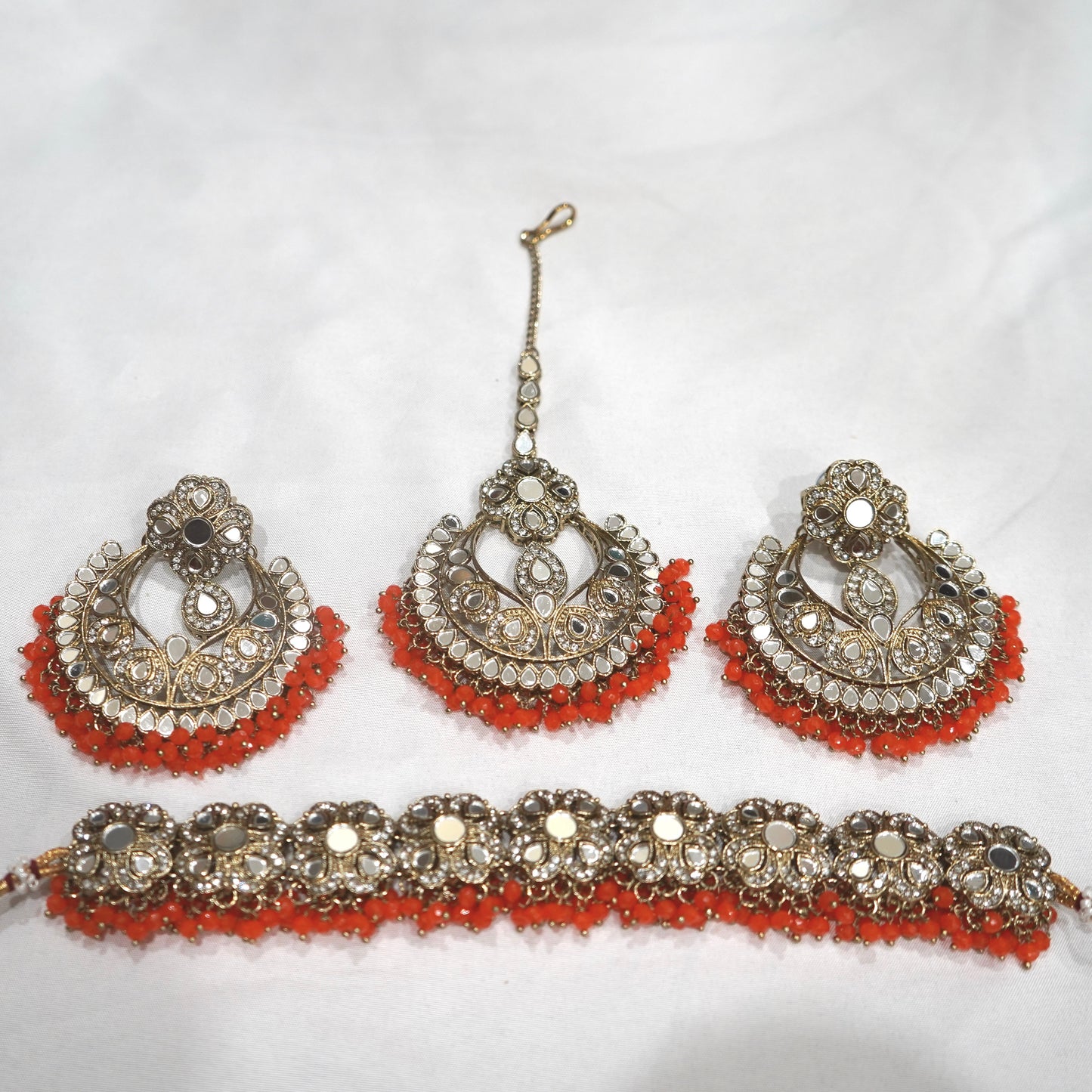 Mirror Choker Set with Oversized Earrings & Tikka image 0