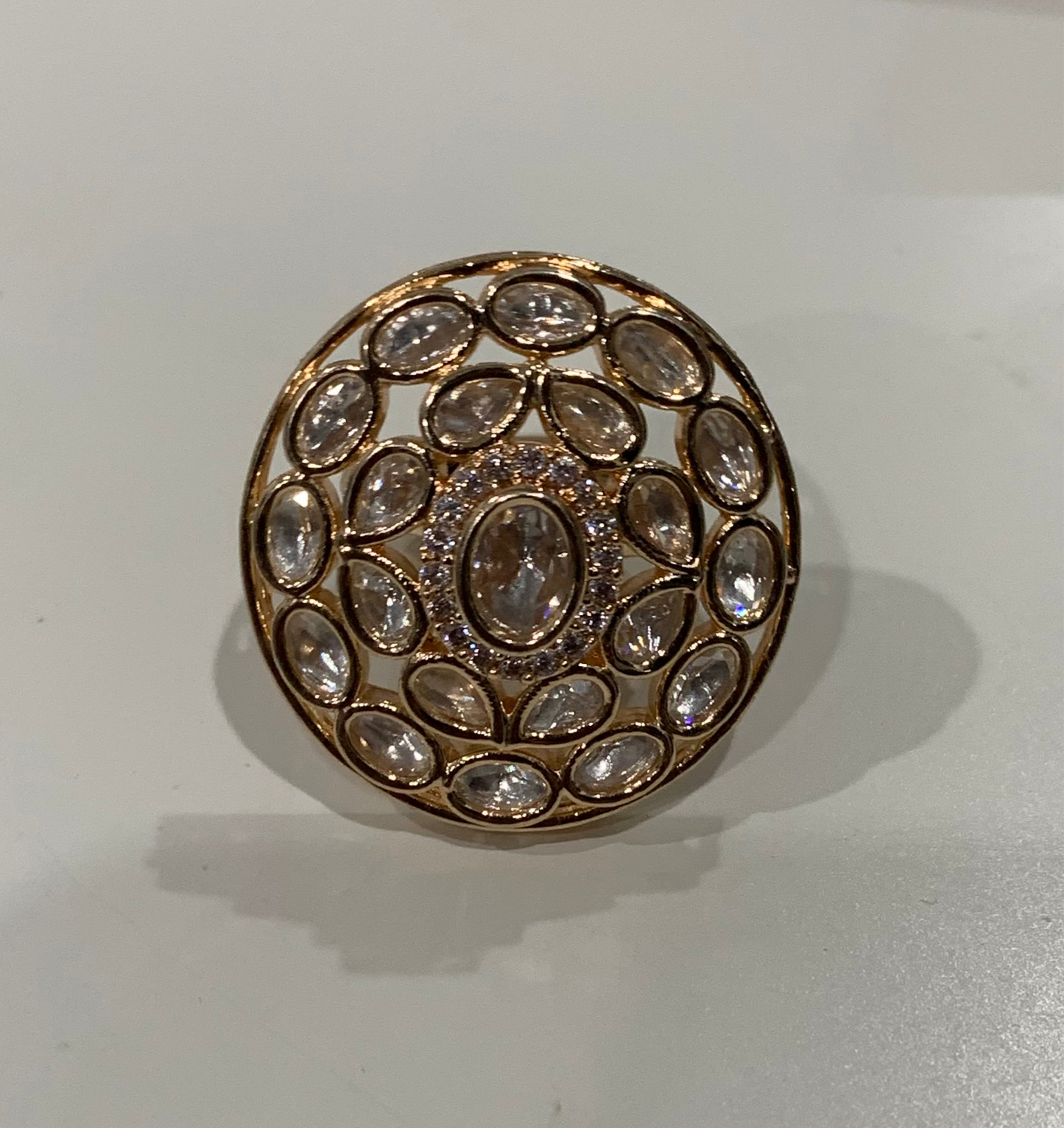 adjustable kundan rose gold ring