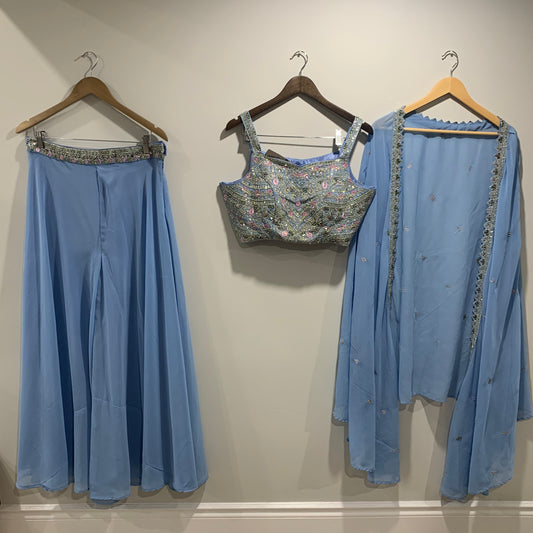 Crop Top Plazo Suit with Cape image 0