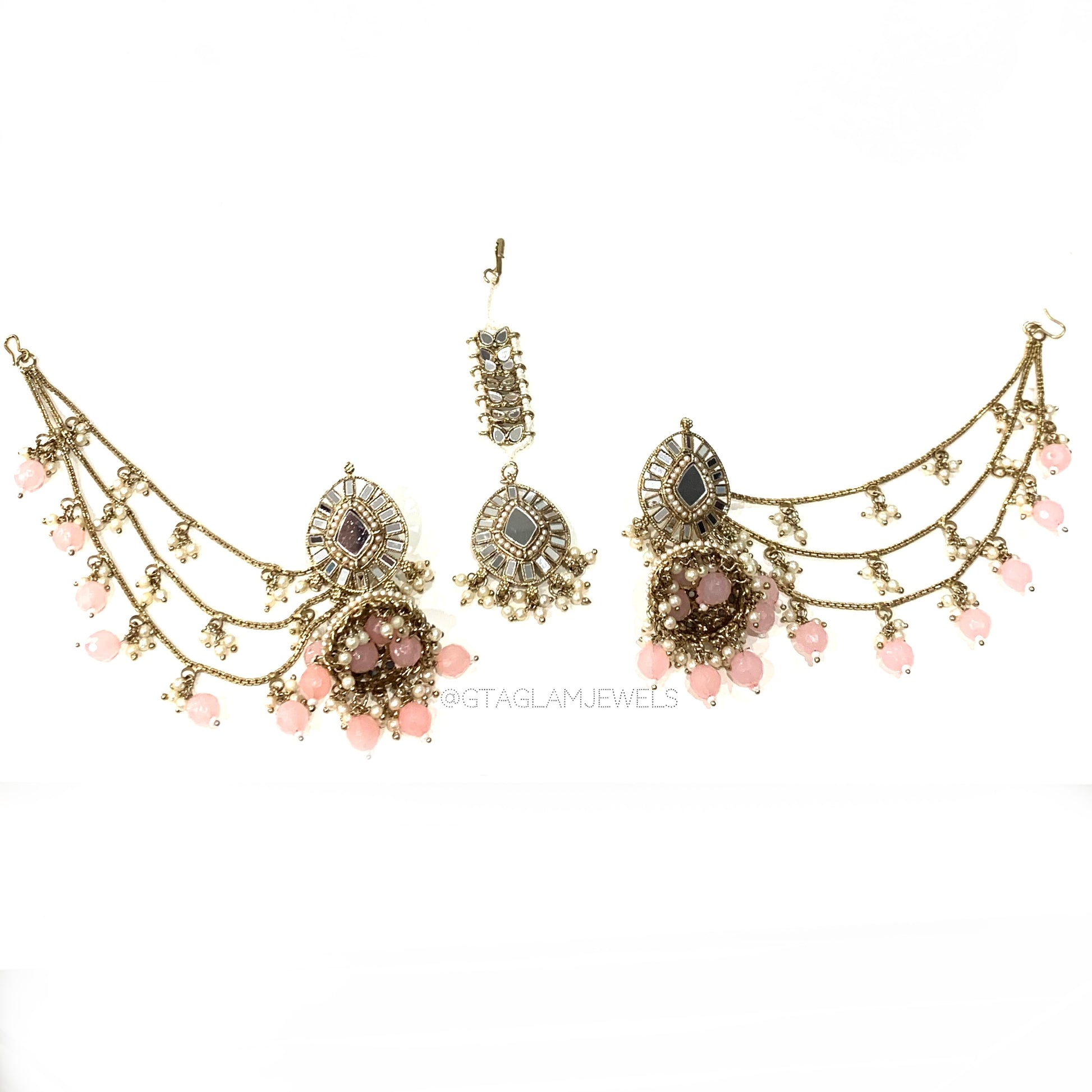 Mirror Bahubali Earrings & Tikka Set image 0