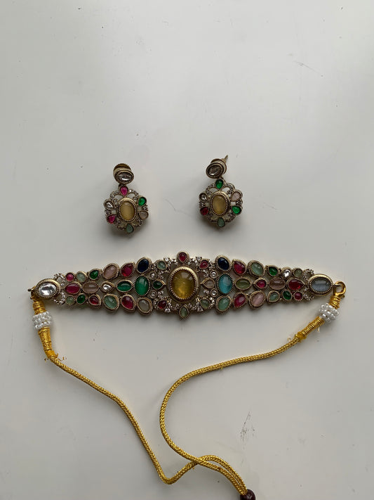 Multicolour Dainty Choker Set