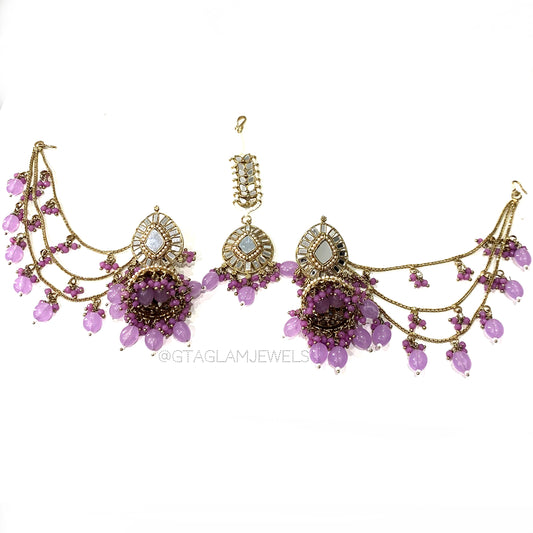 Mirror Bahubali Earrings & Tikka Set image 0
