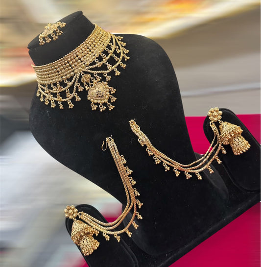 Gold Choker Set with Bahubali Earrings
