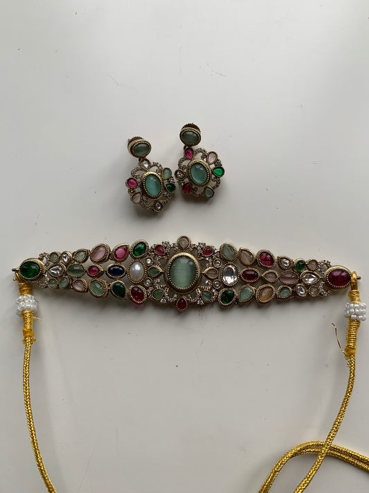 Multicolour Dainty Choker Set