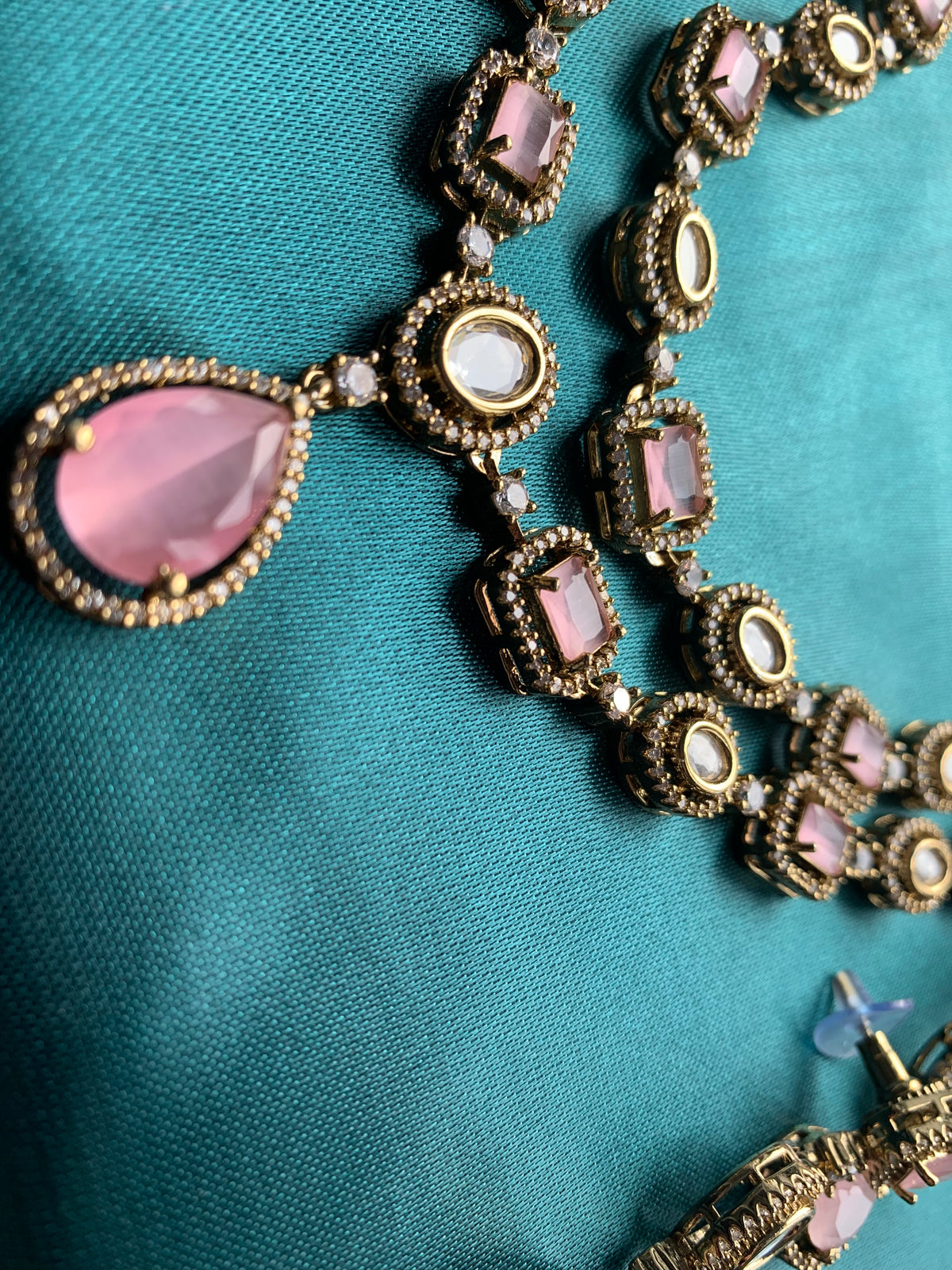 Pink Uncut Kundan Double Layered Necklace Set