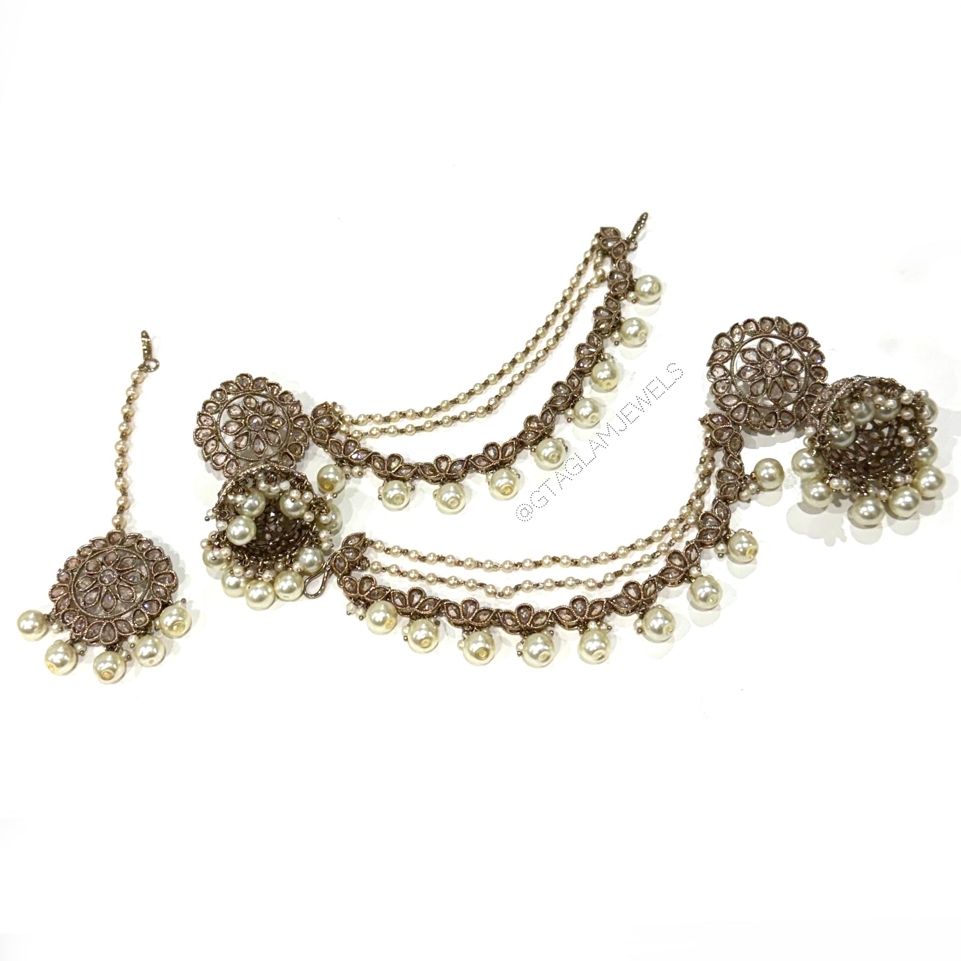 Polki Bahubali Earrings with Tikka image 0
