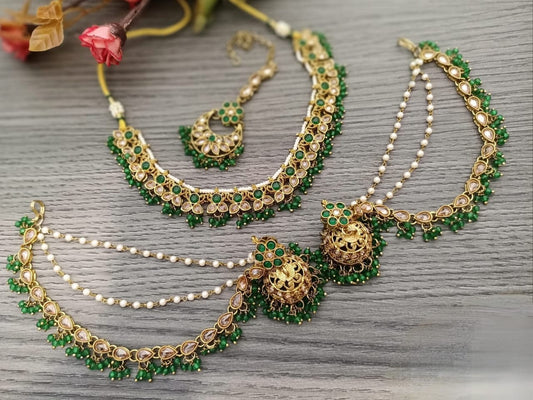 Polki Necklace Set with Bahubali Earrings