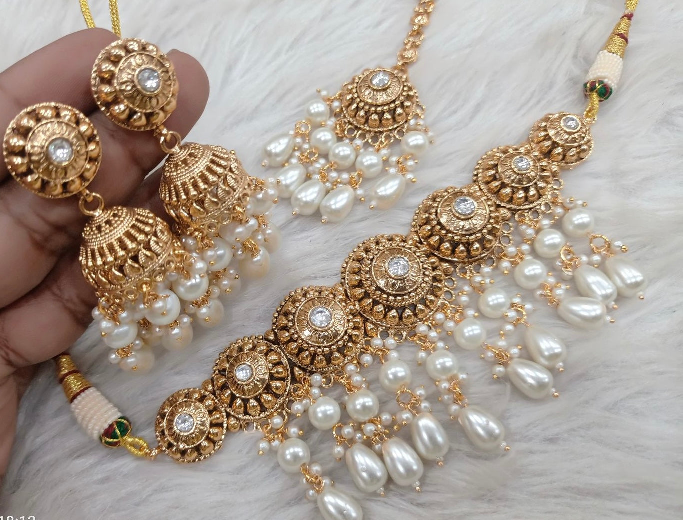 Gold Plated Pearl Choker Set