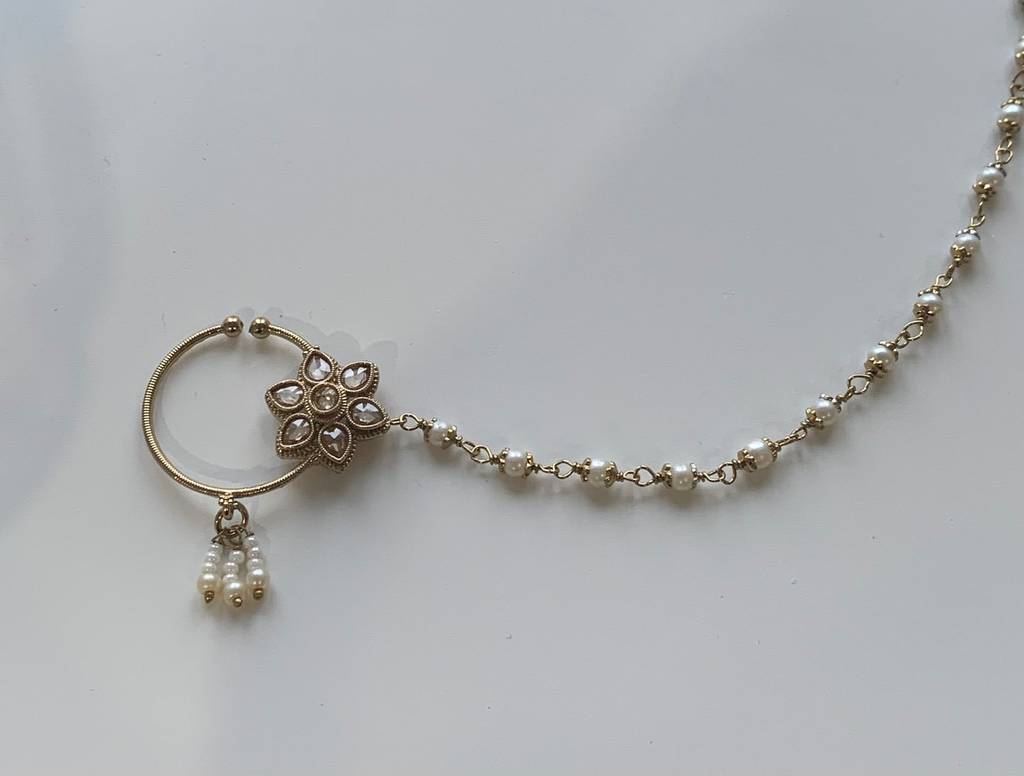 Polki Nose Ring with Chain