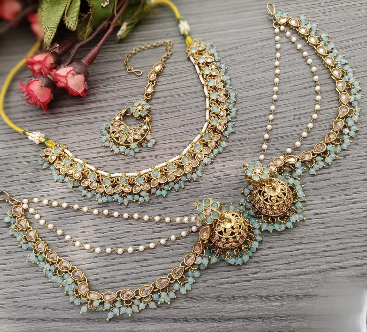Polki Necklace Set with Bahubali Earrings