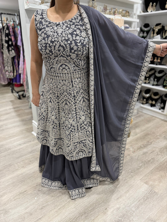 Heavy Mirror Work Sharara Suit - Size 36