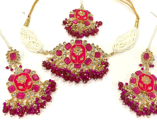 Choker Set with Oversized Earrings and Tikka