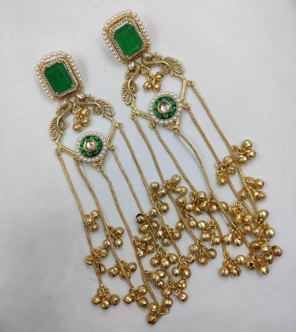 Green Oversized Kashmiri Earrings
