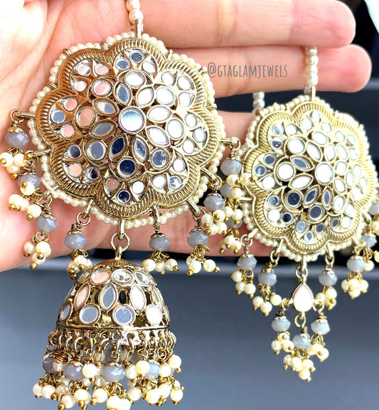 Oversized Mirror Jhumka & Tikka Set  image 0