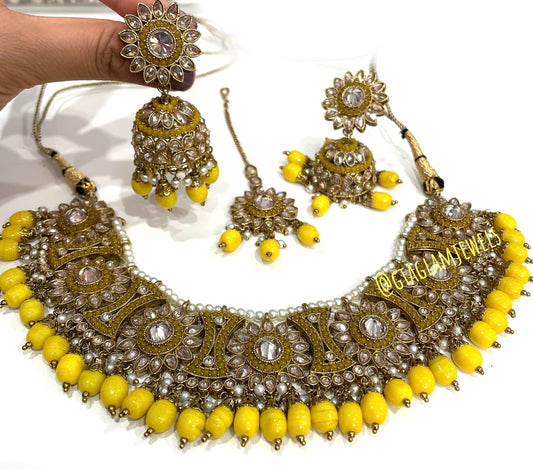 Polki Necklace Set with Jhumkas & Tikka  image 0