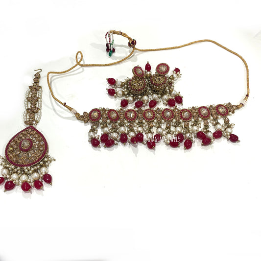 Polki Choker Set with Oversized Tikka image 0