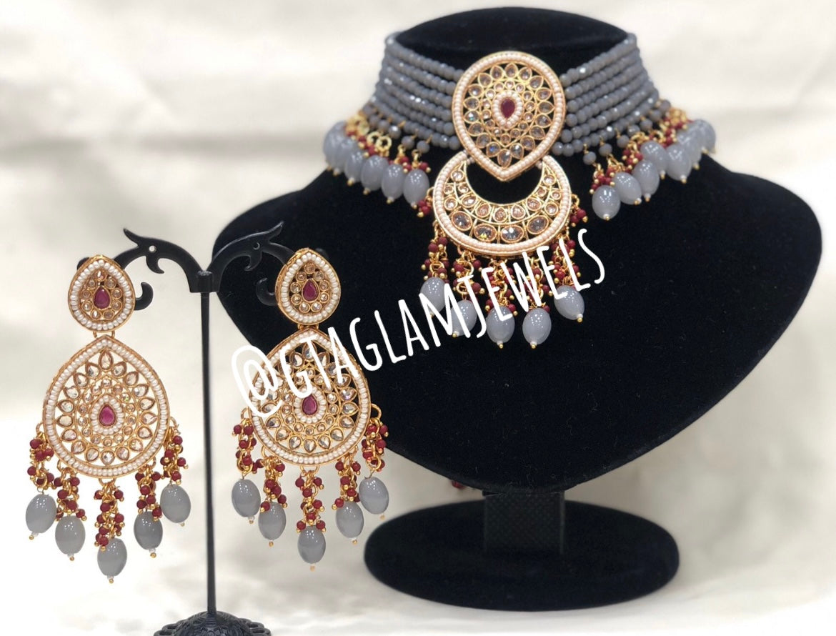 Polki Choker Set with Large Earrings  image 0