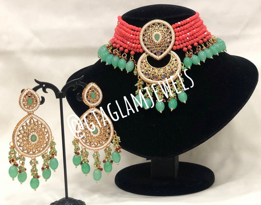 Polki Choker Set with Large Earrings  image 0