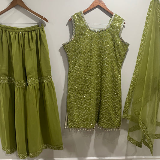 plus size olive green sharara suit